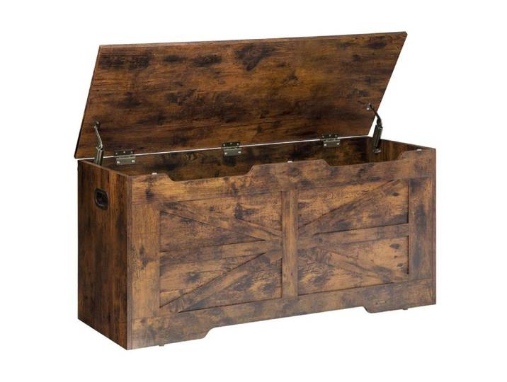 Banc de rangement coffre 100 cm - finition brun vintage - bois panneau de particules - banquette coffre pratique