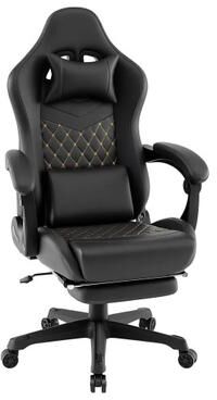 Costway Ergonomic Video Game Computer Chair with Headrest and Lumbar Pillow-Black