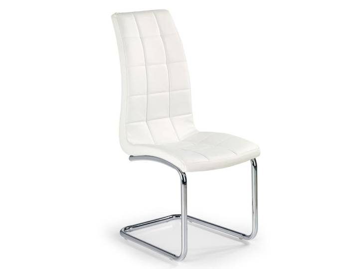 Chaise design en cuir blanc avec piètement chromé
