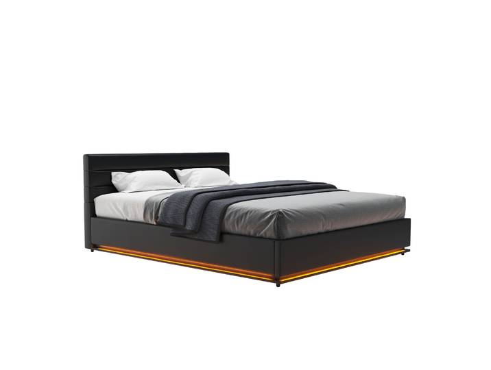 Lederbett LED STARDUST 160 x 200 cm schwarz