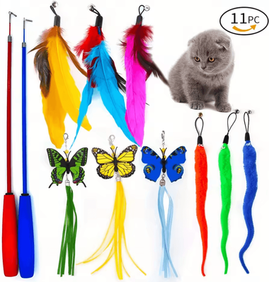 Inspire Curations PlayWhiskers 11 Piece Interactive Cat Wand Toy Set b88212