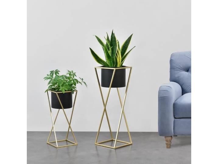 Lot de 2 Supports de Plantes - EN.CASA - Mons Doré Noir - Contemporain - Design - Métal
