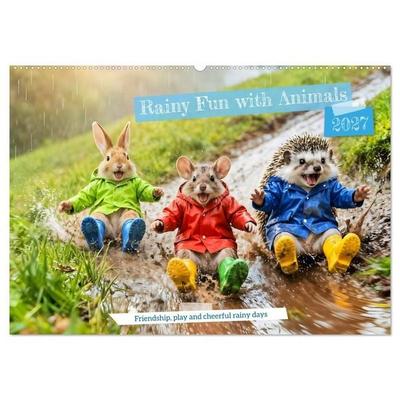 Rainy Fun with Animals - Friendship, play and cheerful rainy days (Wall Calendar 2027 DIN A2 landscape), CALVENDO 12 Month Wall Calendar