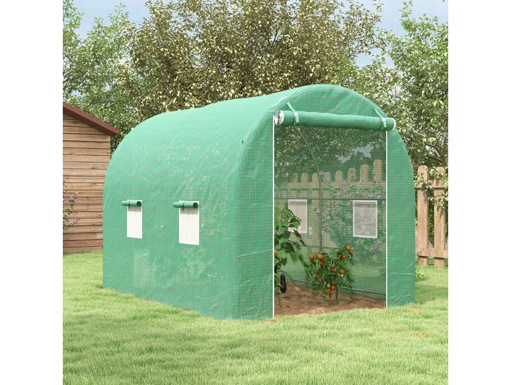 Outsunny Serre Tunnel 6m² Châssis Renforcé 4 Fenêtres Vert