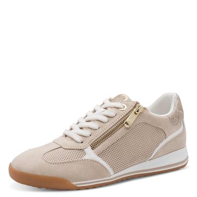 Keilsneaker MARCO TOZZI, Damen, Gr. 38, Textil, beige (sand), Lederimitat, Textil, Mesh, Schuhe, Freizeitschuh, Schnürschuh mit angesagtem Animal-Prints