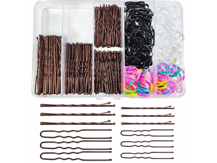 Haarnadel Set 650 Teile mit Aufbewahrungsbox Braun, Metall, 1x1x7 cm, Freizeit & Co, Wellness & Gesundheit, Körperpflege