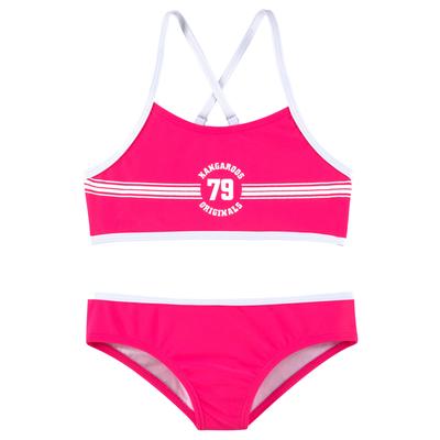 Bustier-Bikini KANGAROOS "Sporty", Mädchen, Gr. 170/176, N-Gr, pink, Polyamid, kontrastfarbene Details, unifarben, Bikini-Sets, mit sportlichem Frontdruck