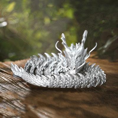 Useful Little Things 3D Printed Conjoined Divine Dragon Ornament 11.8 Or 35.4 Inch Articulated Jointed Decor silver 35.4 In