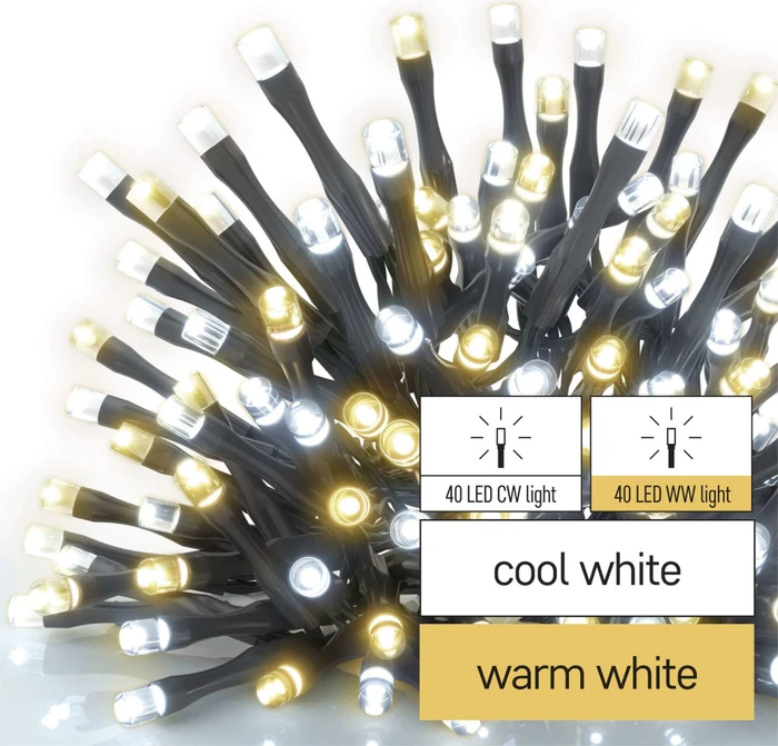 EMOS LED-Weihnachtslichterkette, 8 m, innen und außen, warm/kaltweiß, Timer