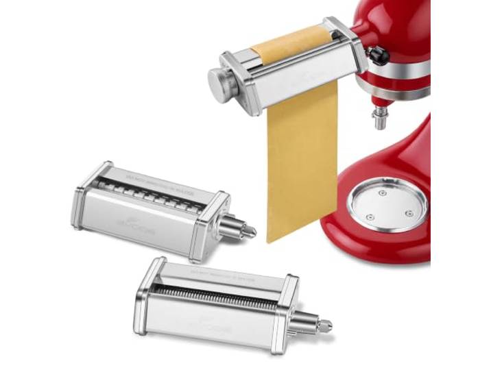 GVODE 3 Stück Edelstahl-Nudelaufsatz für KitchenAid Küchenmaschinen Pasta Zubehör für KitchenAid inklusive Fettuccine-Schneider, Spaghetti-Schneider und Nudel-Walze