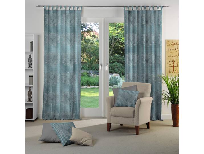 Vorhang WIRTH Stuben Gr. 4, blau, B:132cm H:225cm, Jacquard, Baumwolle, Polyester, Gardinen, Vorhang