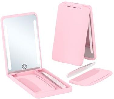 United Rechargeable LED Makeup Mirror With Smart Fill Light Portable Travel Makeup Mirror Beauty Set pink