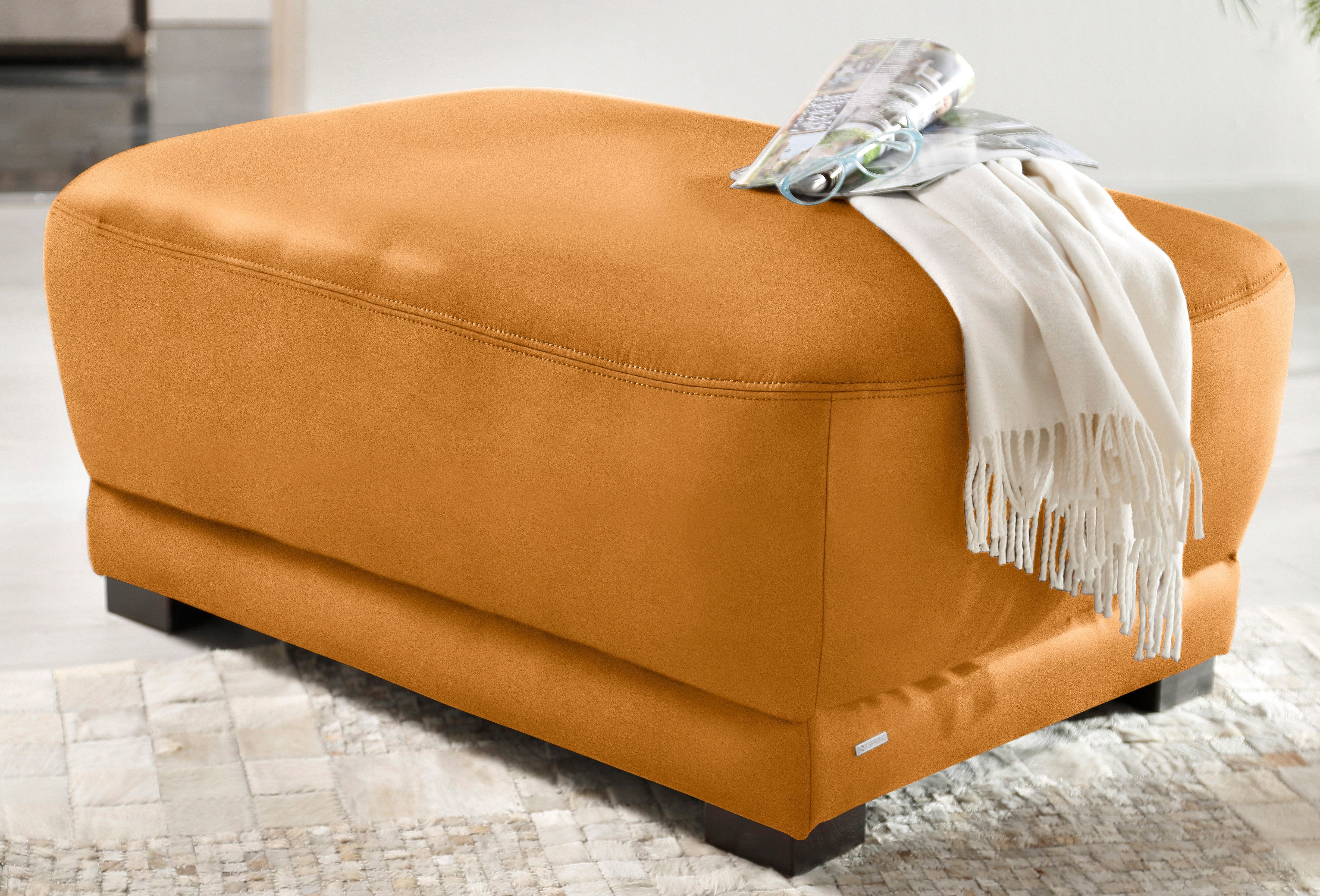 Polsterhocker HOME AFFAIRE "Telos", gelb (senf), B:109cm H:46cm T:78cm, Chenille (100% Polyester);dicke Luxus-Microfaser in Lederoptik (100% Polyester);Microfaser PRIMABELLE (100% Polyester), Hocker, Polsterhocker, passend zum "Telos" ecksofa, in 3 Bezugs