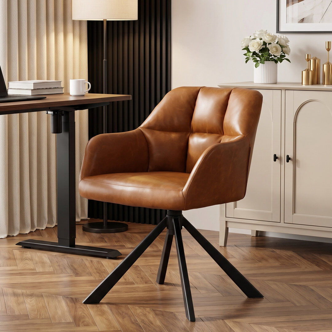 17 Stories Rohen Office Chair Upholstery Swivel Home Office Chair Ergonomic Desk Chair Brown 59cm W X 59cm D