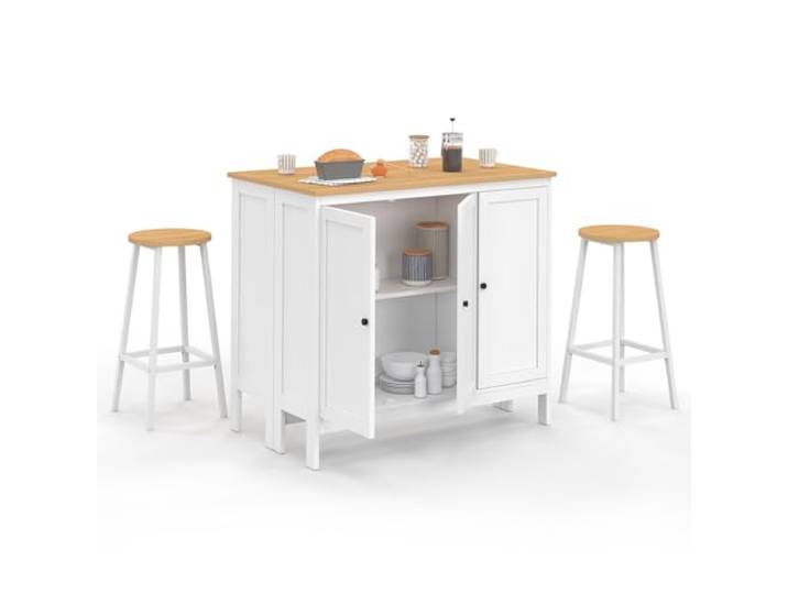 IDMarket - Set Bartisch Insel Achille und 2 Hocker Holz weiß Buchenholzplatte