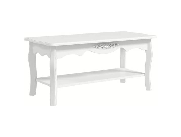HOMCOM Couchtisch Kaffeetisch mit Ablage Wohnzimmertisch Beistelltisch mit Gravur und gebogenen Beinen Holz Weiß 94x44x43cm