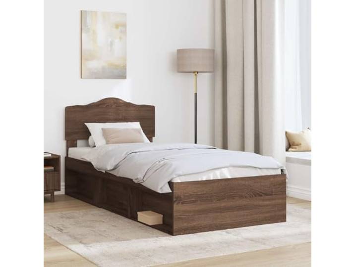 SKTQYQO Bettgestell Eiche Braun 90 x 200 cm Kiefer massiv Technisches Holz, Kopfteil inklusive, minimalistisches Design, modernes Zimmer