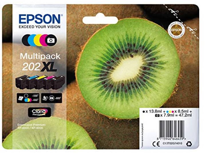 Epson 202xl Multipack - 5eR-Pack - 47.2 Ml - Xl - Schwarz\, Gelb\, Cyan\, Magenta\, Photo Schwarz - Original - Blister Mit RF- / Aktustischem Alarmsignal