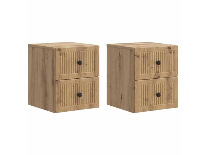 KUPTYERFG Nachttisch Wandmontage 2er Set Artisan-Eiche 33x34,5x40 cm Platzsparende Schwebekommode fürs Schlafzimmer mit 4 Schubladen aus robustem Holzwerkstoff.
