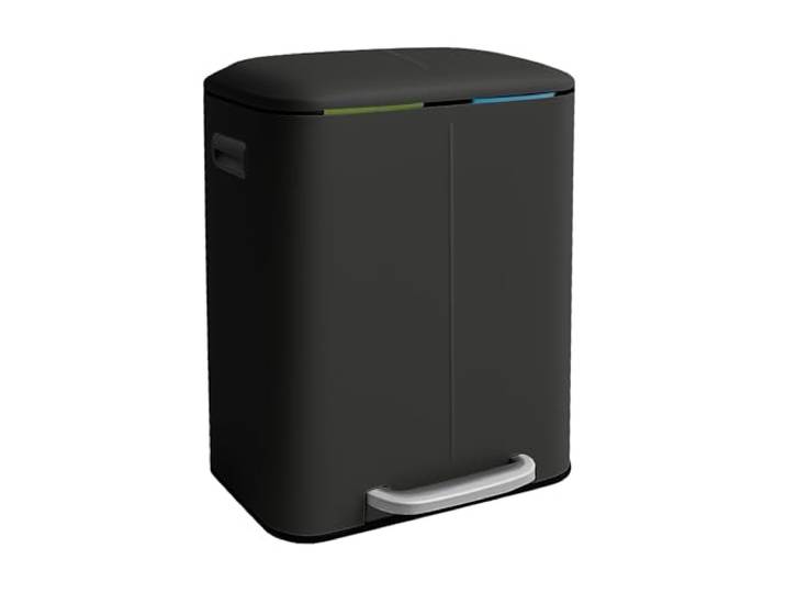 Relaxdays Mülleimer, 2 Fächer, 2x 20 l, entnehmbare Inneneimer, schwarz Softclose, Fußpedal, Metall, Mülltrenner Küche