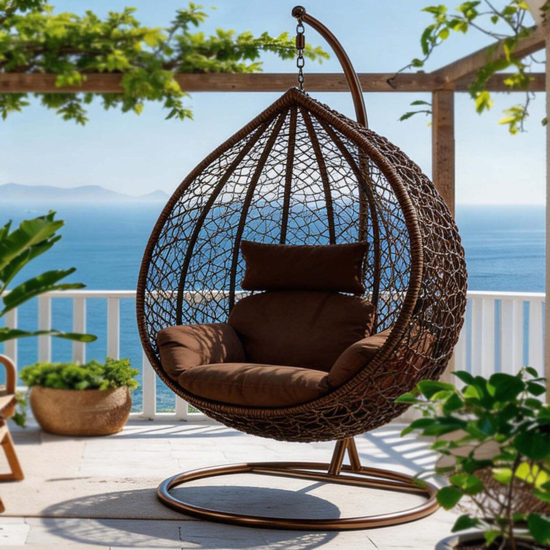 Bloomsbury Market Naperon Garden Swing Chair with Stand Brown 200cm H X 105cm W X 102cm L