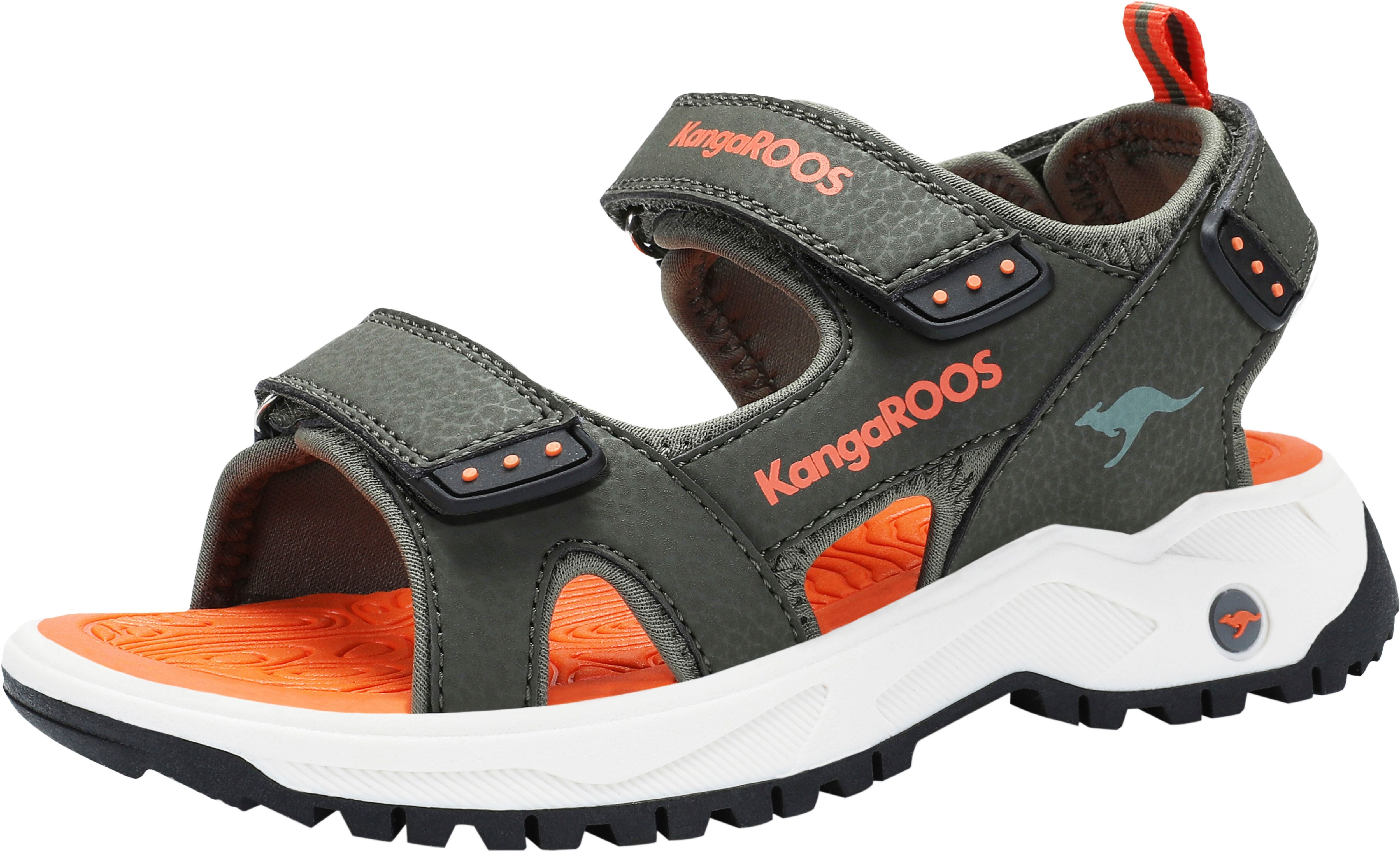 Sandale KANGAROOS "K-AS Ture", Mädchen, Gr. 32, grün (olive, flame), Synthetik, Schuhe Sandale, mit Klettverschluss olive, flame 32