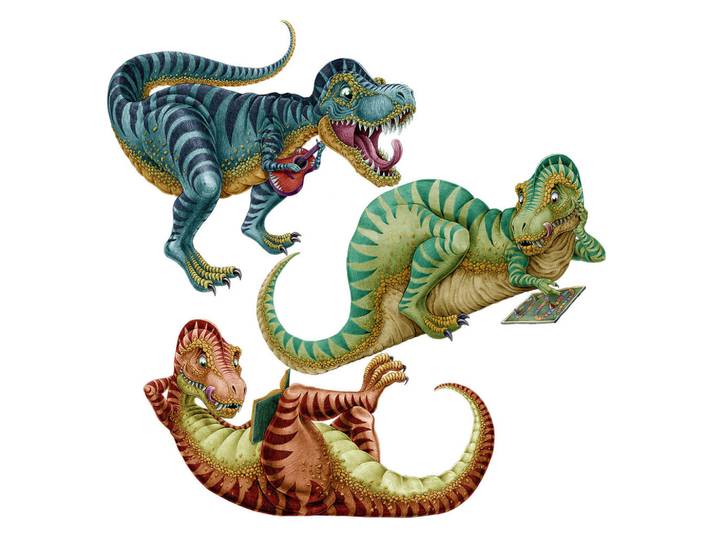 Wallfluent Wandaufkleber 80x120cm - Bunte Dinosaurier, Mehrfarbig, Kunststoff, Rechteckig, 80x120x0.1 cm, Tapeten & Wandverkleidungen, Wandtattoos & Sticker, Wandtattoos
