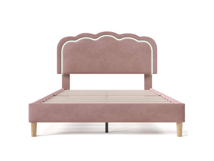 Komhtom Polsterbett 140/200 cm in Rosa Samt mit Lattenrost, Pink, Rechteckig, 140x200 cm, Schlafzimmer, Betten, Polsterbetten