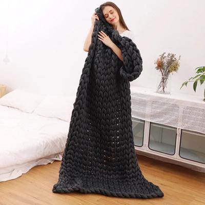 HomeDecorAndMore LLC Soft And Lightweight Handmade Chunky Knit Blanket, Acrylic & Polyester Fabric, Comfortable All Year Round Gray 47x59 Inches