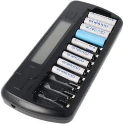 Everactive NIMH Ladegerät mit LCD-Display für 1-12 AA oder AAA Akkus (1 Stk., Gerätespezifisch, Ladegerät inkl. Akku), Akku Ladegerät