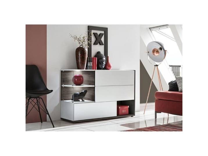 Buffet bahut enfilade KLIS trois portes et trois niches. Coloris blanc. Style design. 120 Blanc