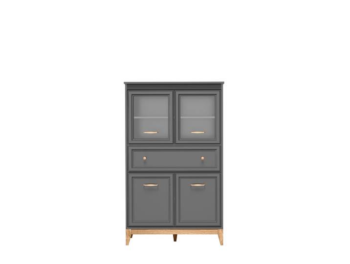Masseno Vitrinenschrank SUOLO 150,5 x 92 cm Modern Wohnzimmer Vitrine mit Tür Grau