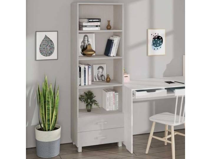 RJPLMFV Anrichte Hamar, weiß, 60 x 35 x 180 cm, Kiefernholz, massiv Regale und Schubladen, Aufbewahrung für Bücher und Gegenstände, stabiler und robuster Schrank