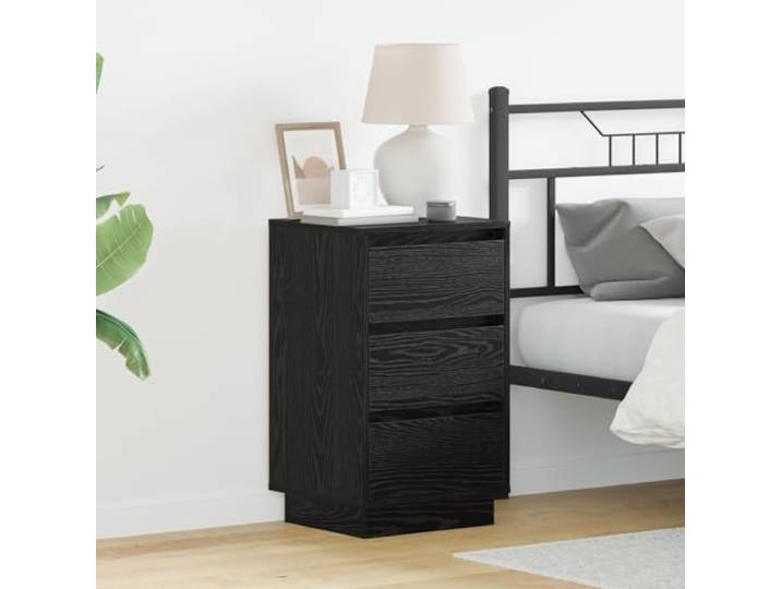 HEFZGDB Nachttisch mit LED Beleuchtung in Schwarze Eiche 39x34,5x65 cm Holzwerkstoff USB-Anschlüsse und Modernes Design