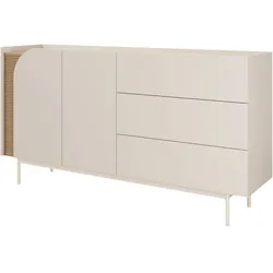 KOMMODE Camel mit 2 Türen und 3 Schubladen, geriffeltem Detail, 170 cm, Frühlingseiche + Macadamia