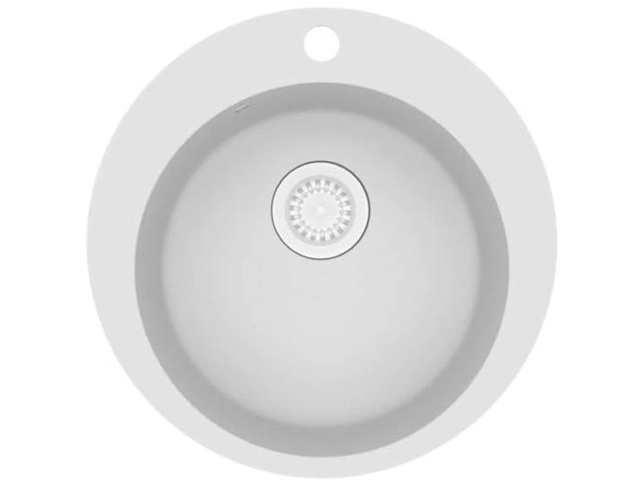 Küchenspüle, rund, weiß, aus Granit, 1 Becken Tiefes Waschbecken, Siebkorb inklusive, hitzeresistent, kratzfest, leicht zu reinigen, elegantes Design