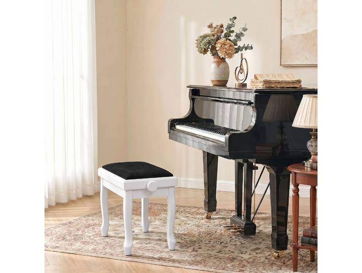 HOMCOM Banc Piano Réglable 45-56cm Velours Blanc Rembourré