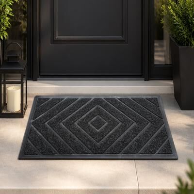 Home Mart Goods Black Geometric All-Season Sturdy Absorbent Non-Slip Rubber Backing Multipurpose Door Mat