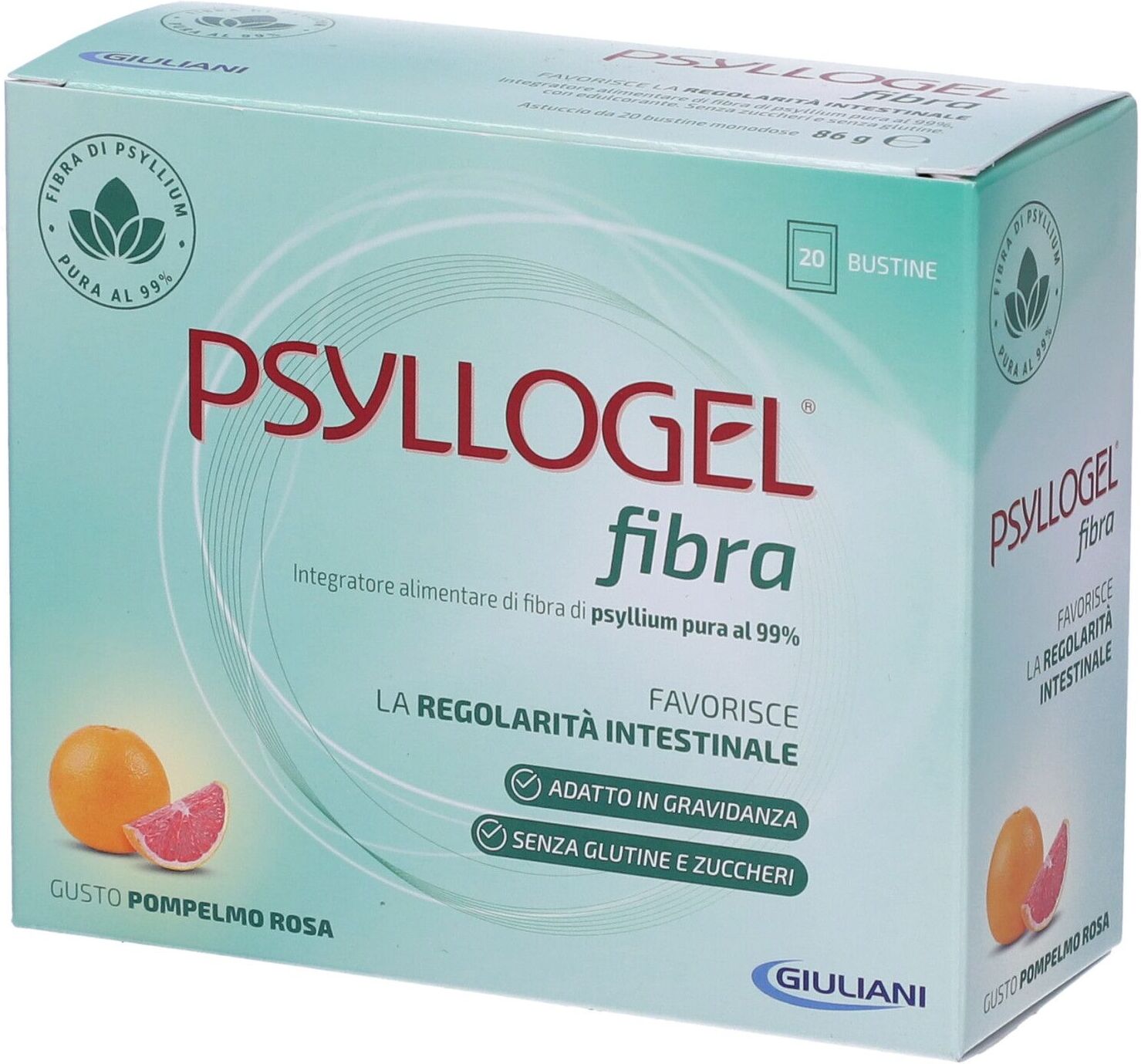 GIULIANI SpA Nathura Psyllogel Fibra Gusto Pompelmo Rosa, 20 Bustine