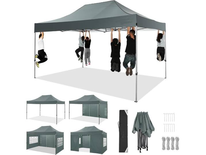 Pavillon pliant 3x4.5m étanche avec 4 parois latérales, pavillon de jardin Protection UV tente de fête de Festival Protection solaire pour le Camping
