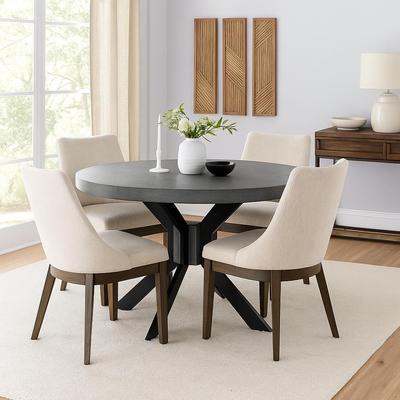 Timbergirl "Solid Wood Round Dining Table with Cross Metal Legs - 51"""