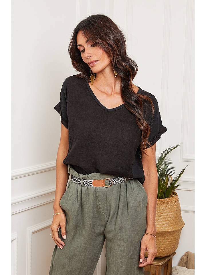 Fleur de Lin Leinen-Shirt "Fabioza" in Schwarz - XL