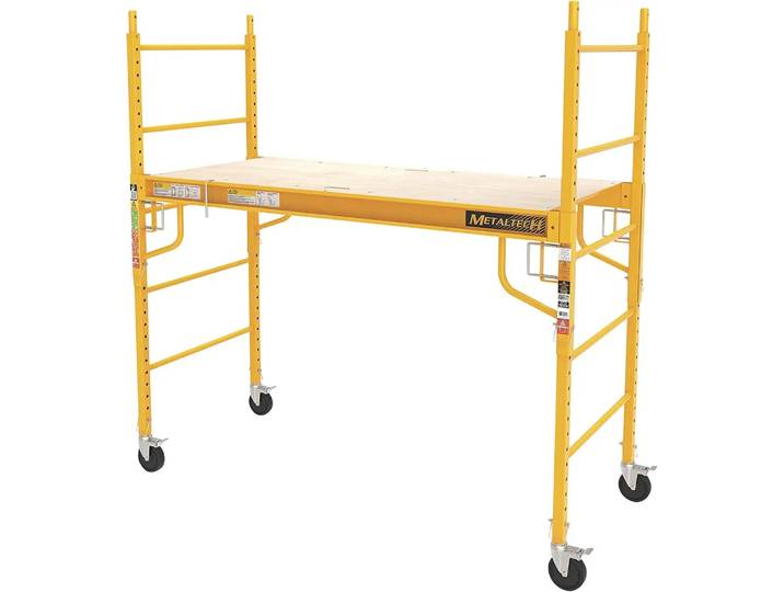 Plate-forme d'échafaudage de 12 pieds Capacité de 1000 lb Échelle d'échafaudage réglable avec roues de verrouillage 29,75 x 74,75 x 75 po Jaune