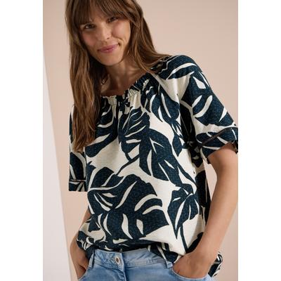 Carmenbluse CECIL, Damen, Gr. L (42), palm breeze grün, Stoff, 86% Viskose, 14% Nylon, gemustert, klassisch normal, Carmenausschnitt, normaler Saum, Blusen, aus softer Viskose