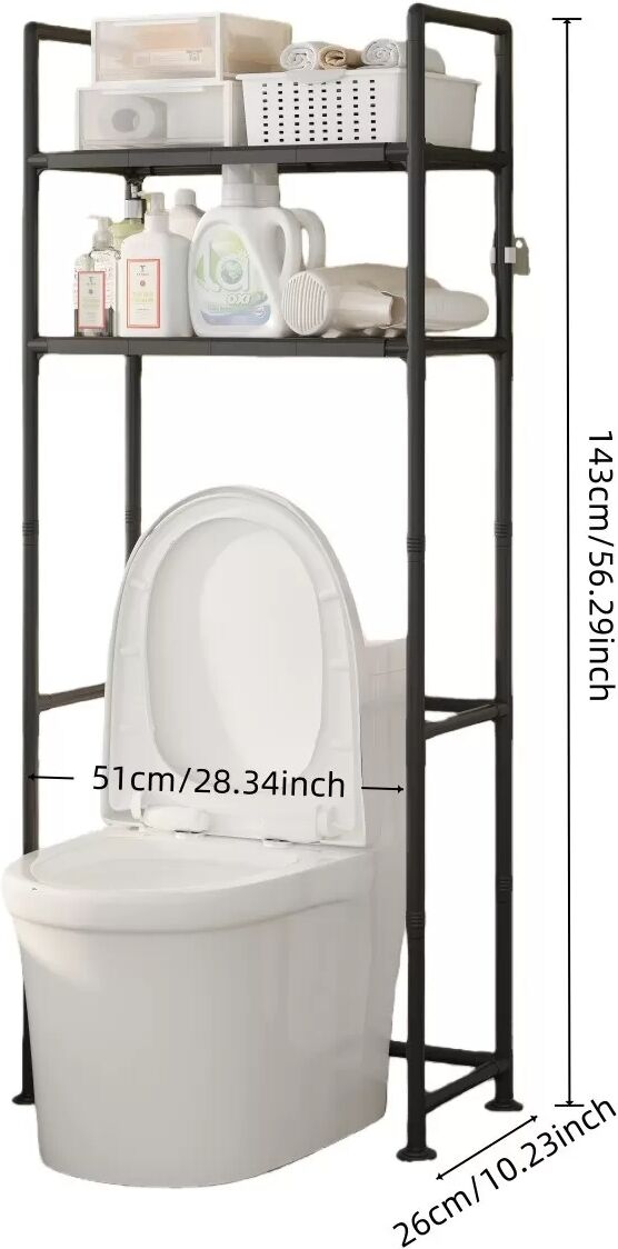 INF Schwarzes Doppel-Etagen-WC-Regal - Platzsparende Bad-Aufbewahrung