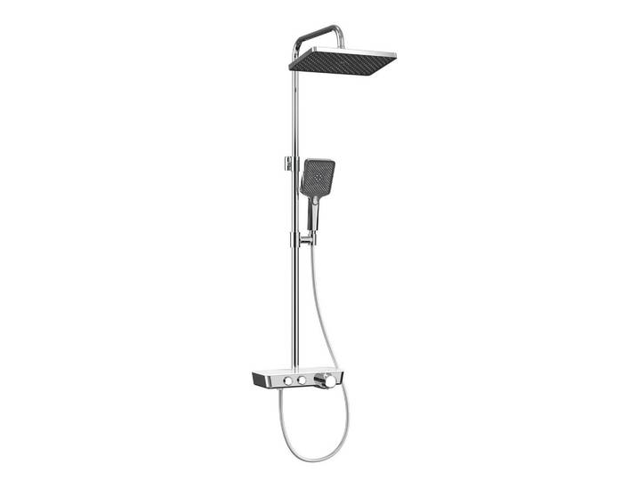 Emke Überkopfbrauseset mit Thermostat, Kopfbrause und 3 Strahlarten Handbrause, Chrom, 114,2/30,3/46 cm, Chromfarben, Metall, L-Form, 30.3x114.2x46 cm, Badezimmer, Baden & Duschen, Duscharmaturen