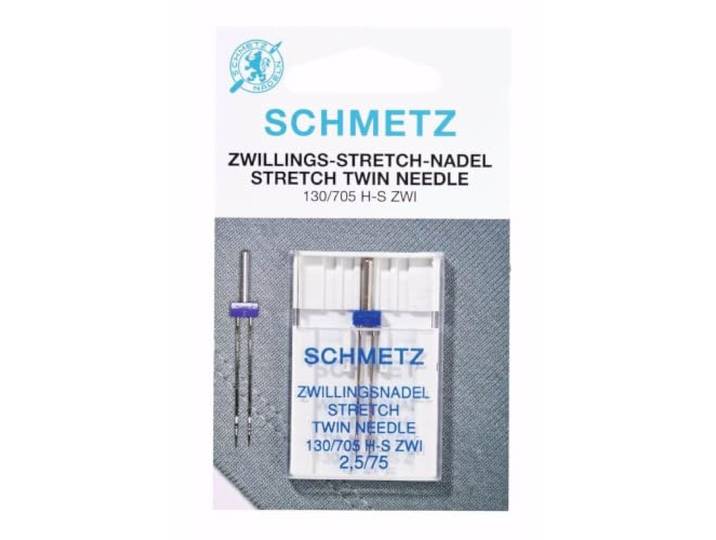 SCHMETZ Stretch Twin Needle – 2,5 mm 75 Twin Needle voor stretchstoffen, voorkomt overgeslagen steken, compatibel met thuisnaaimachines met zigzagfunctie, 1 stuk