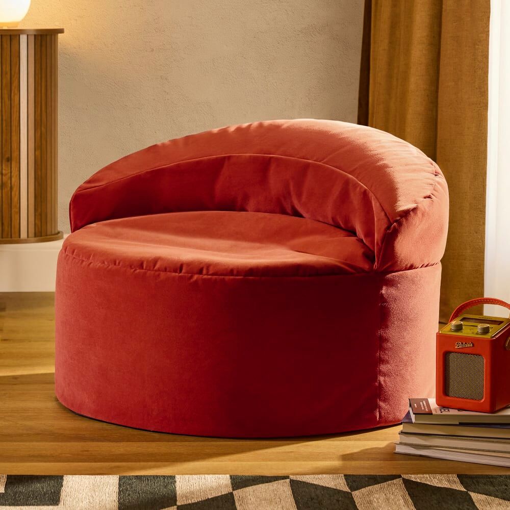 Icon Pouf fauteuil d appoint décoratif en velours terracotta Orange 86x61x86cm