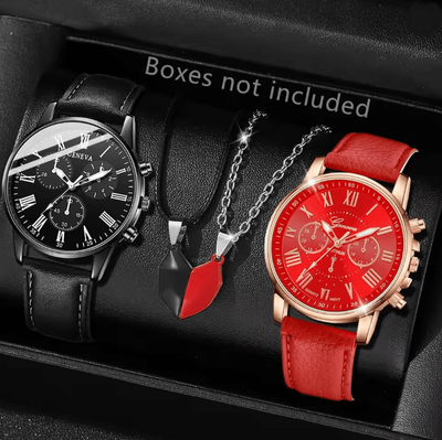Inspire Essentials Couple Leather Quartz Watch Set Simple Casual Dial g