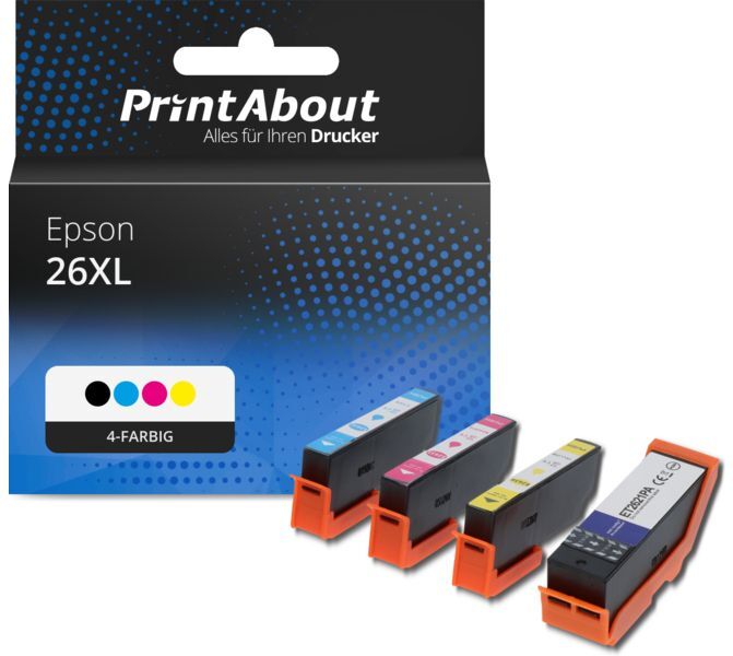 PrintAbout Druckerpatrone kompatibel mit Epson 26XL (T2636) - 4 Farben - Hoher Kapazität - Multipack